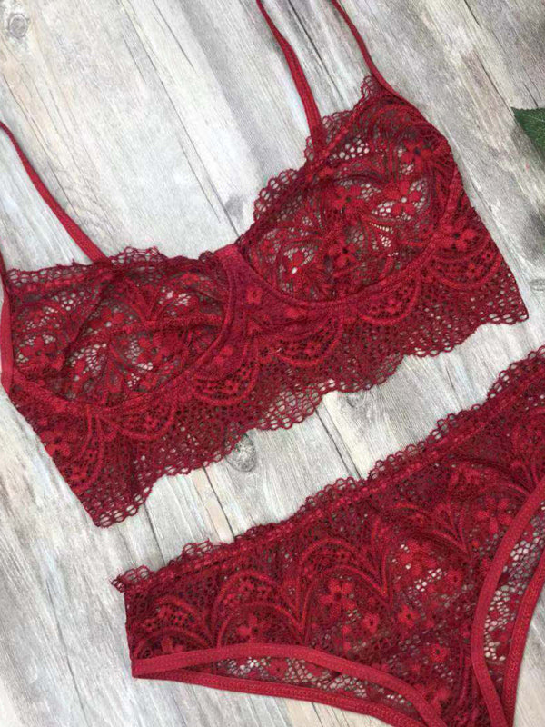 New lace sexy lingerie set solid color eyelash lace set  Shop One Place
