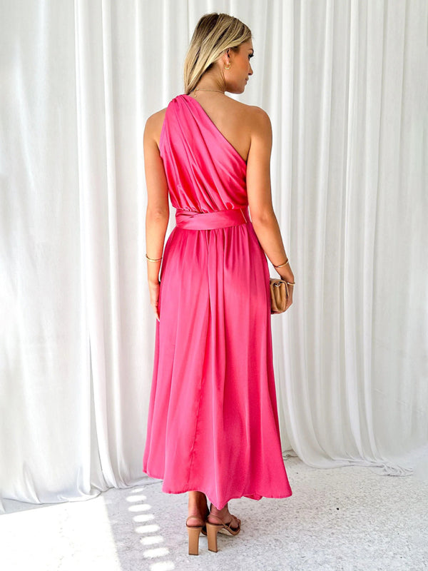 Women's One Shoulder Slim Waist Strapless Backless Dress