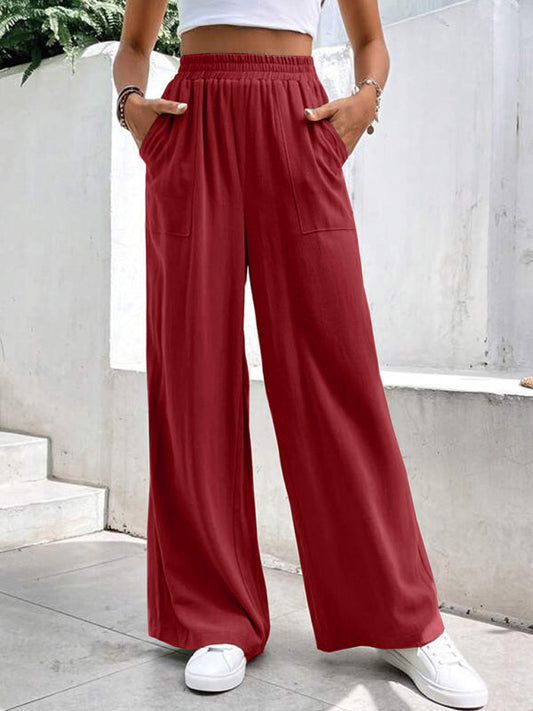 New women's mid-waist straight pants, loose sports solid color pocket casual trousers  Shop One Place