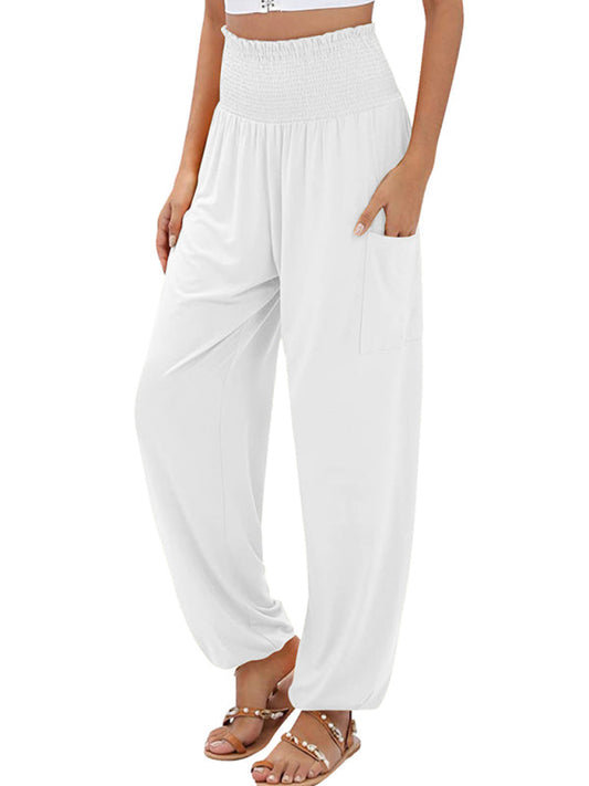 New women's elastic high waist wide leg casual trousers  Shop One Place