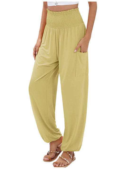 New women's elastic high waist wide leg casual trousers  Shop One Place