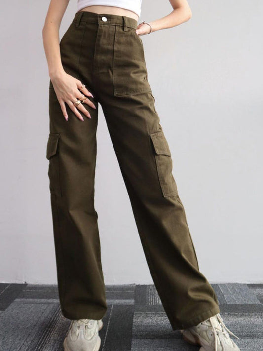 Versatile casual pants, mid-rise three-dimensional pocket trousers, waist-cinching overalls  Shop One Place