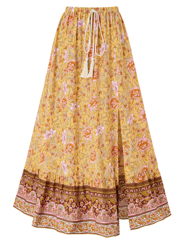 Casual bohemian printed waist drawstring skirt