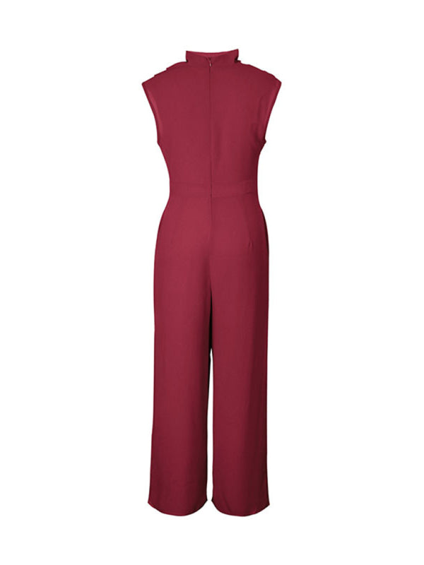 New Sleeveless Solid Color Swing Collar Jumpsuit