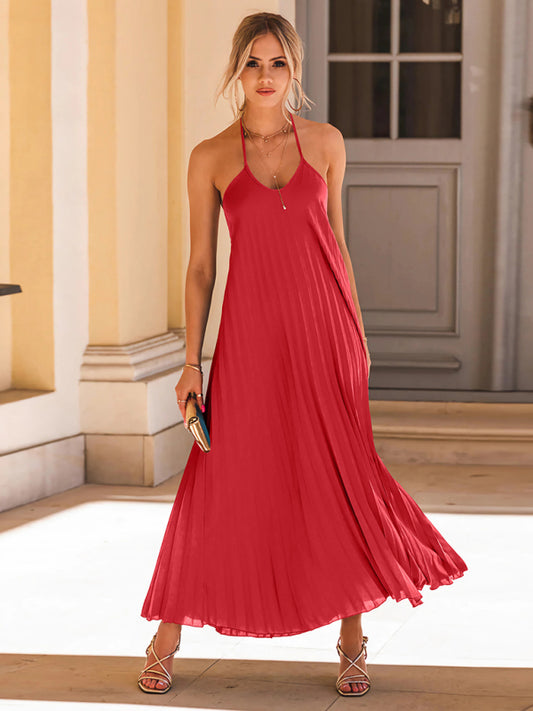 New A-hem pleated beach vacation long dress