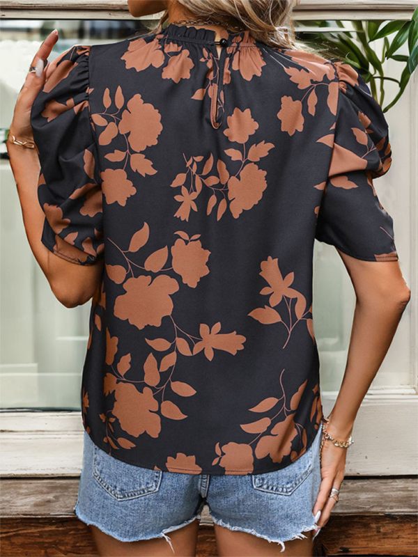 Printed round neck, horseshoe sleeves and elegant shirt