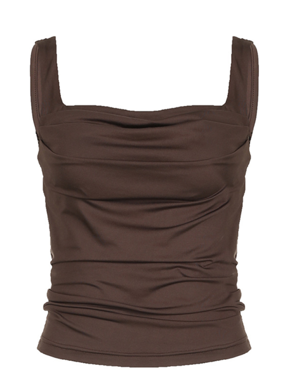 Women's Solid Color Pleated Design Square Neck Versatile Simple Camisole