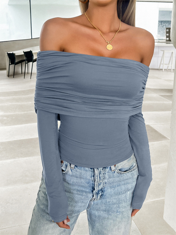 Women's casual solid color pullover one shoulder top