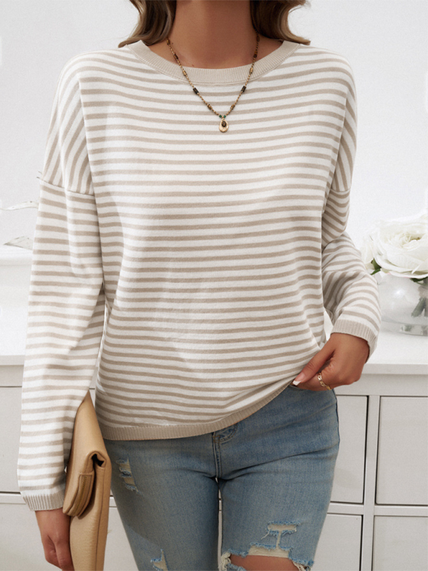 Women's Temperament Casual Round Neck Striped Sweater