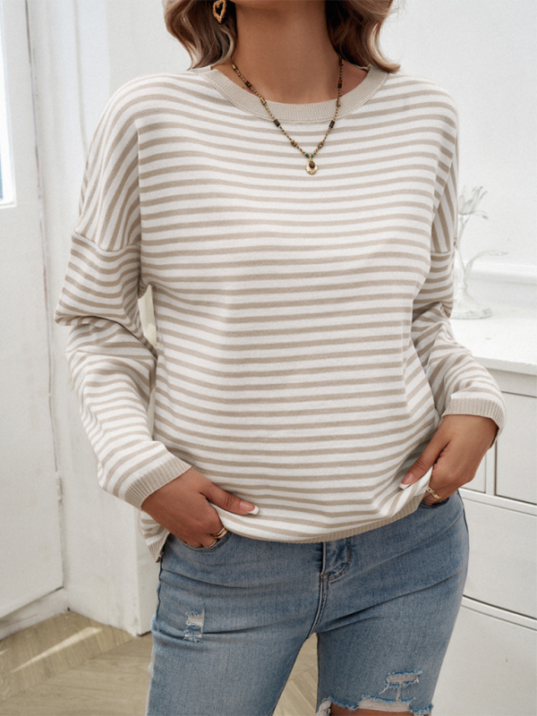 Women's Temperament Casual Round Neck Striped Sweater