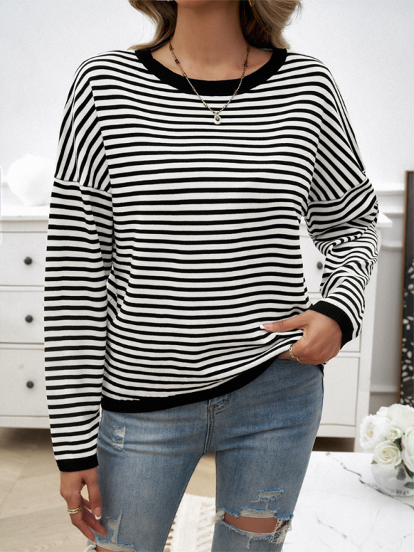 Women's Temperament Casual Round Neck Striped Sweater