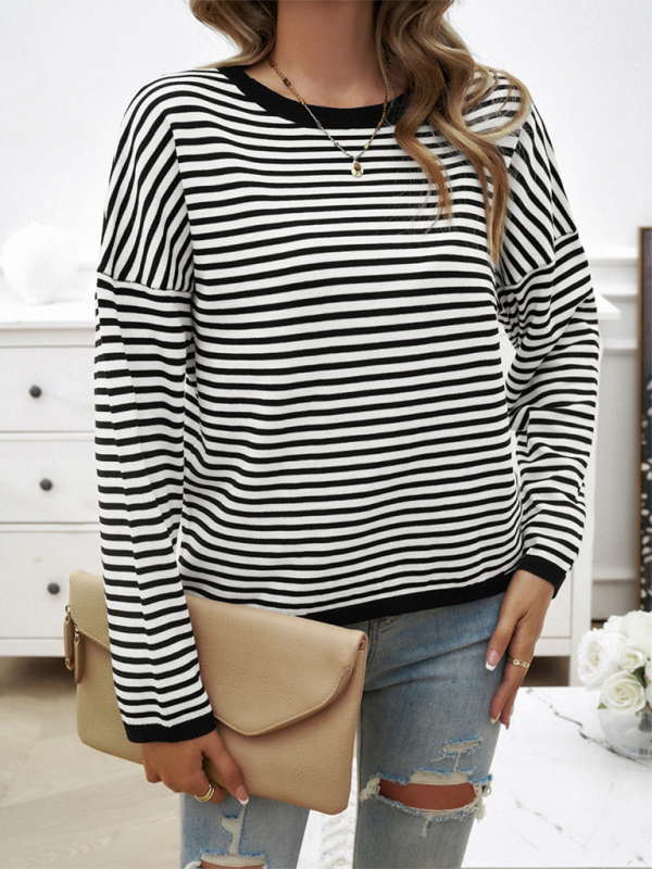 Women's Temperament Casual Round Neck Striped Sweater