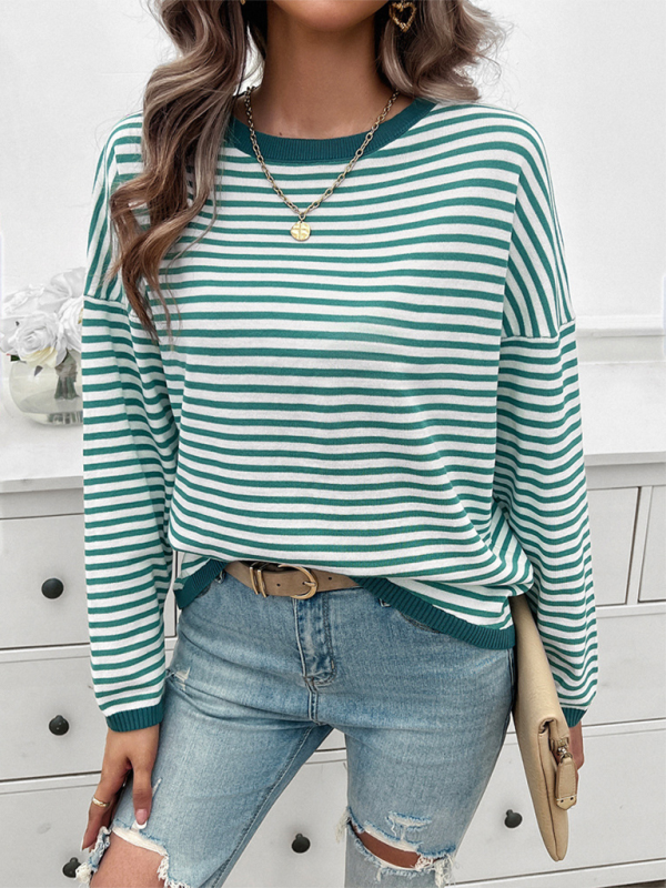 Women's Temperament Casual Round Neck Striped Sweater