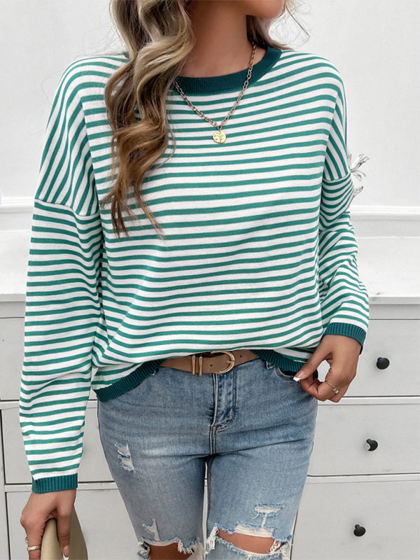 Women's Temperament Casual Round Neck Striped Sweater