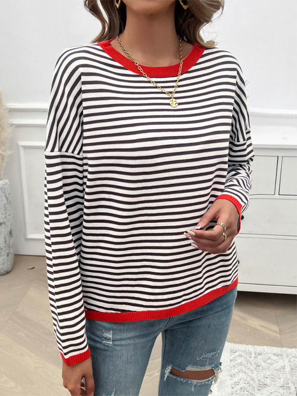 Women's Temperament Casual Round Neck Striped Sweater