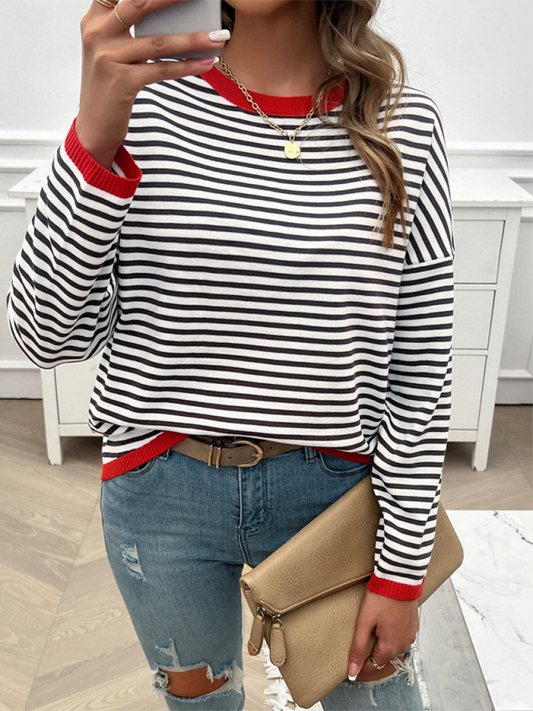 Women's Temperament Casual Round Neck Striped Sweater