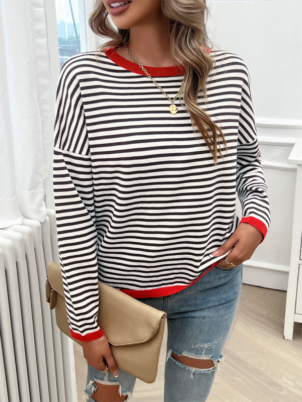 Women's Temperament Casual Round Neck Striped Sweater