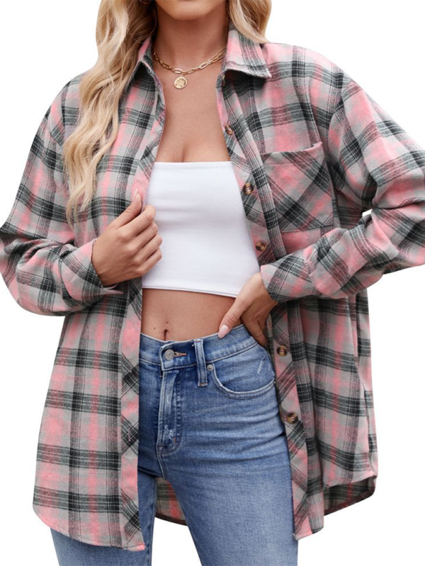 Women's casual fashion hot girl loose plaid shirt