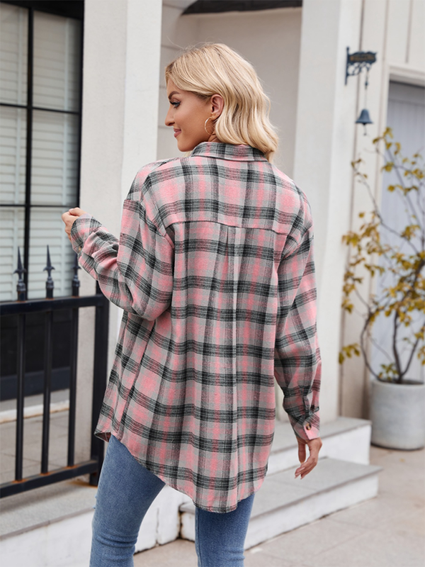 Women's casual fashion hot girl loose plaid shirt