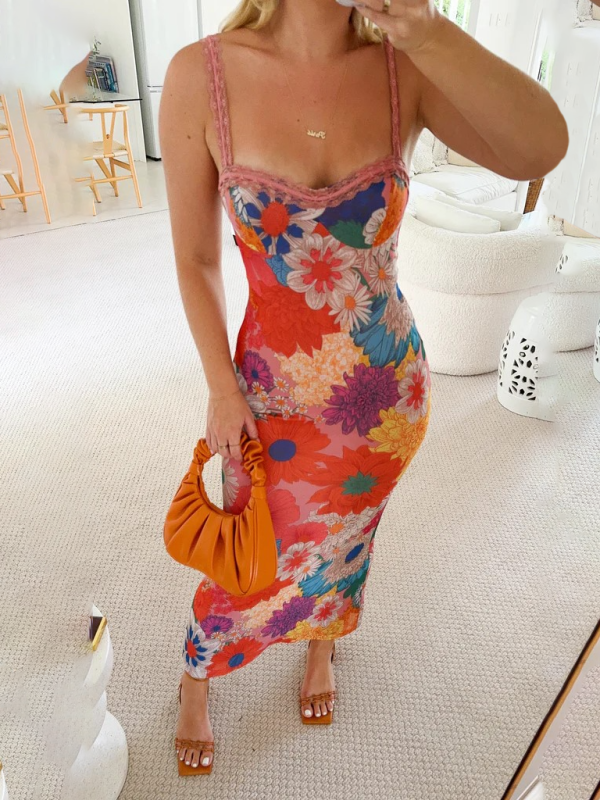 Fashion Casual Flower Printed Suspender Dress