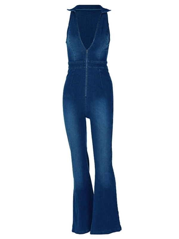 Women's new slim fit fashion street retro style high waist denim jumpsuit