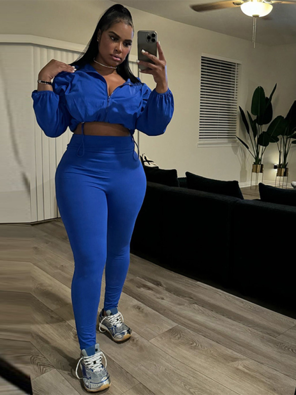 Sexy drawstring waist belly top high waist tight pants Suit