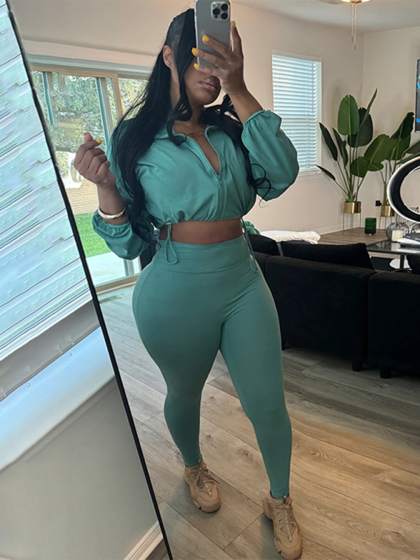 Sexy drawstring waist belly top high waist tight pants Suit