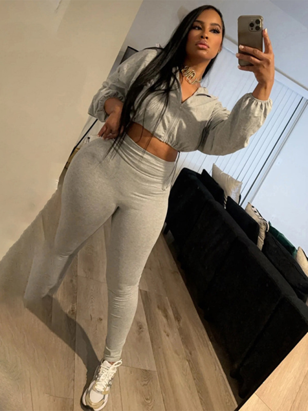 Sexy drawstring waist belly top high waist tight pants Suit