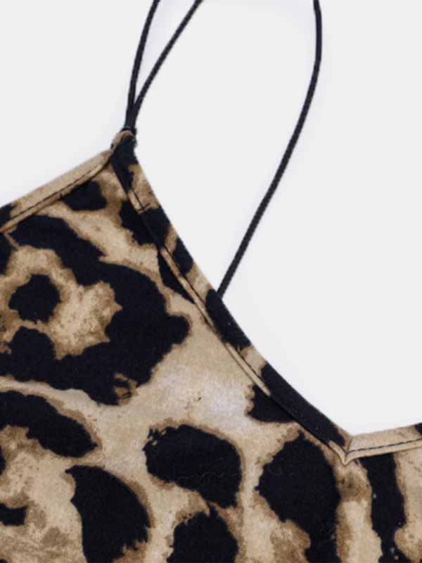 Suspender Sleeveless V-neck Leopard Snake Print Dress