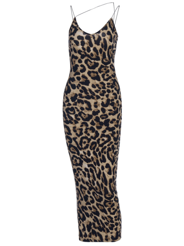 Suspender Sleeveless V-neck Leopard Snake Print Dress