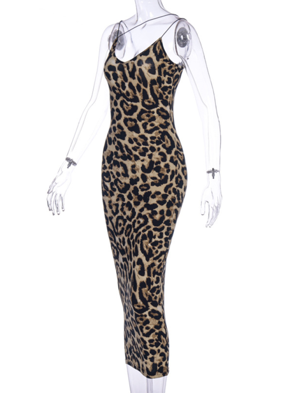 Suspender Sleeveless V-neck Leopard Snake Print Dress