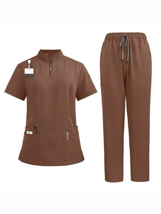 Stand collar zipper doctor nurse work scrubs