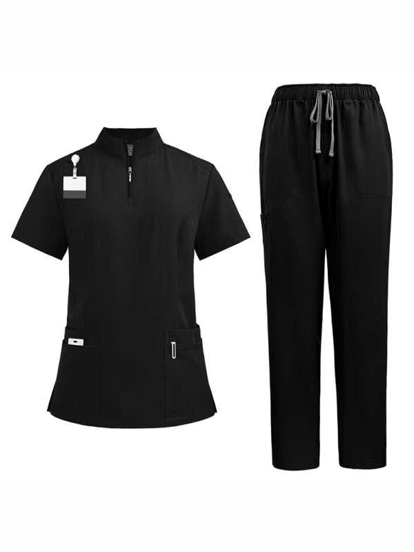 Stand collar zipper doctor nurse work scrubs