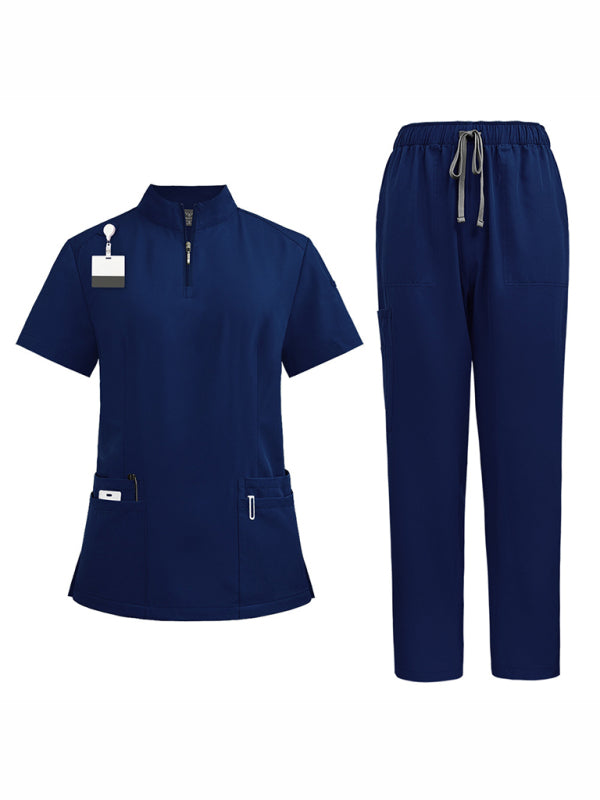 Stand collar zipper doctor nurse work scrubs