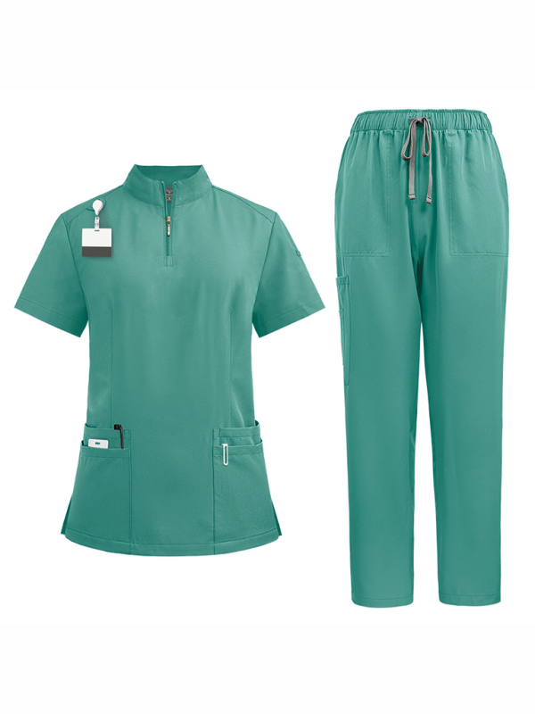 Stand collar zipper doctor nurse work scrubs