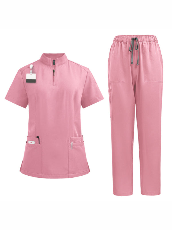 Stand collar zipper doctor nurse work scrubs