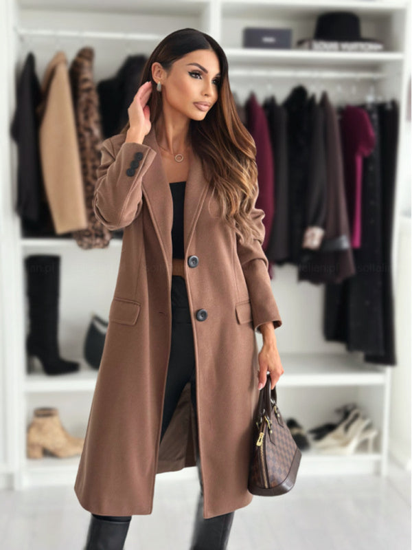 Autumn and winter simple long-sleeved solid color single-breasted jacket