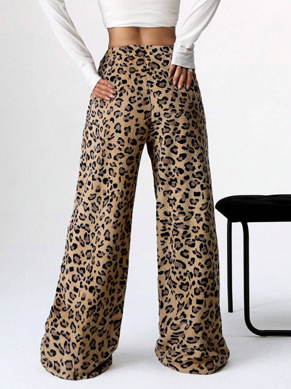 Casual Leopard Print Lace-Up Wide-Leg Pants