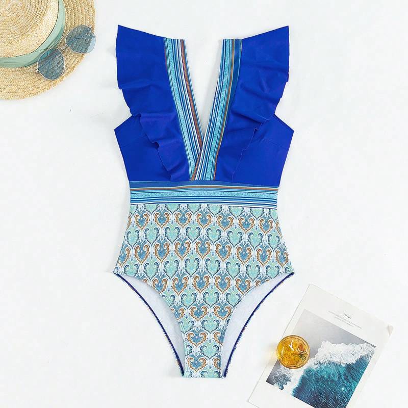 Sexy V-neck ruffled backless swimsuit