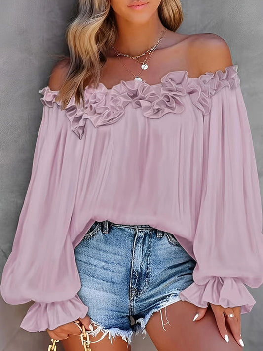 Plus size women's fashion ruffled one shoulder long sleeve top  Shop One Place