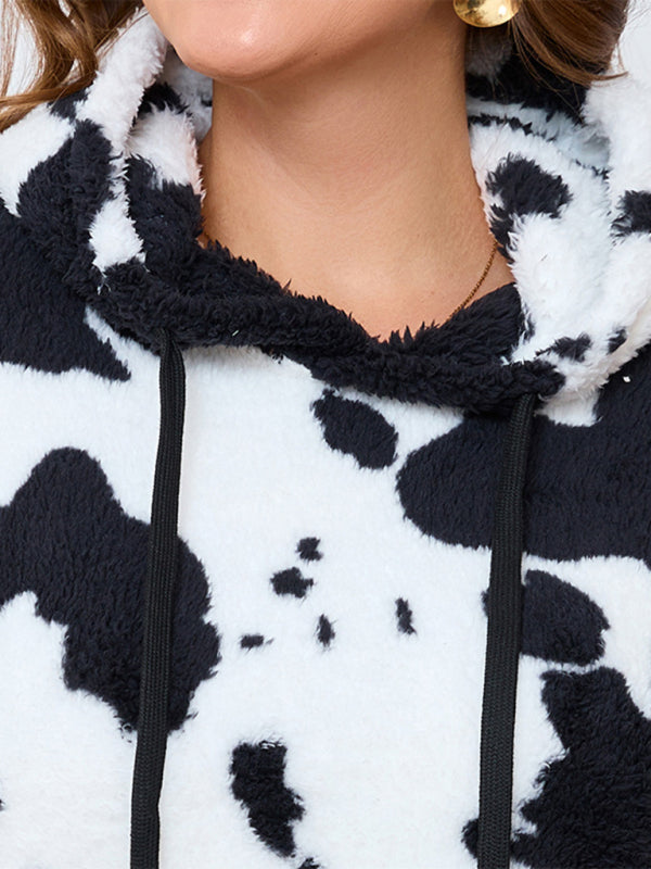 Plus size women's loose casual cow plush long sleeve hooded sweatshirt  Shop One Place