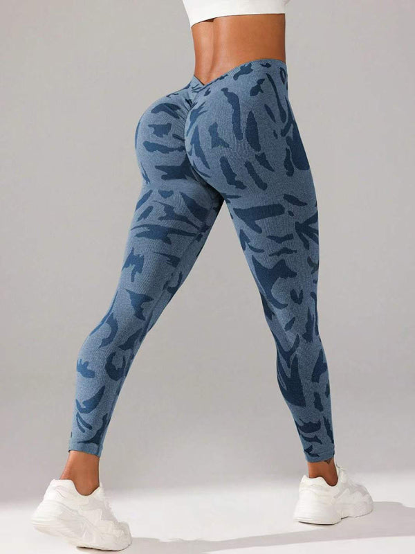 V waist camouflage peach hip yoga pants