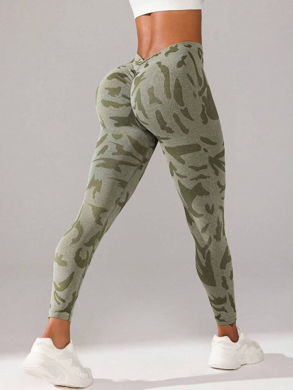 V waist camouflage peach hip yoga pants