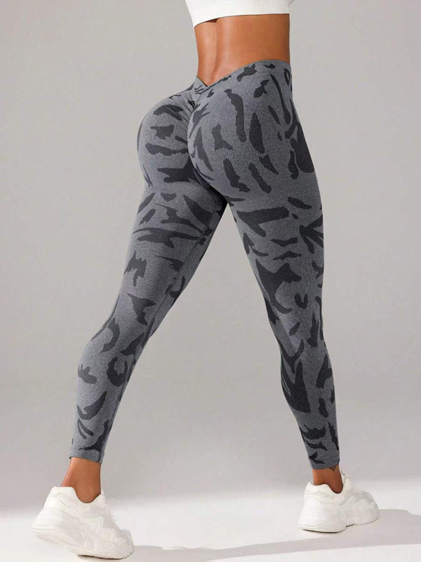 V waist camouflage peach hip yoga pants