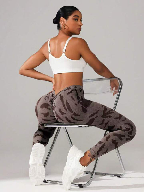 V waist camouflage peach hip yoga pants