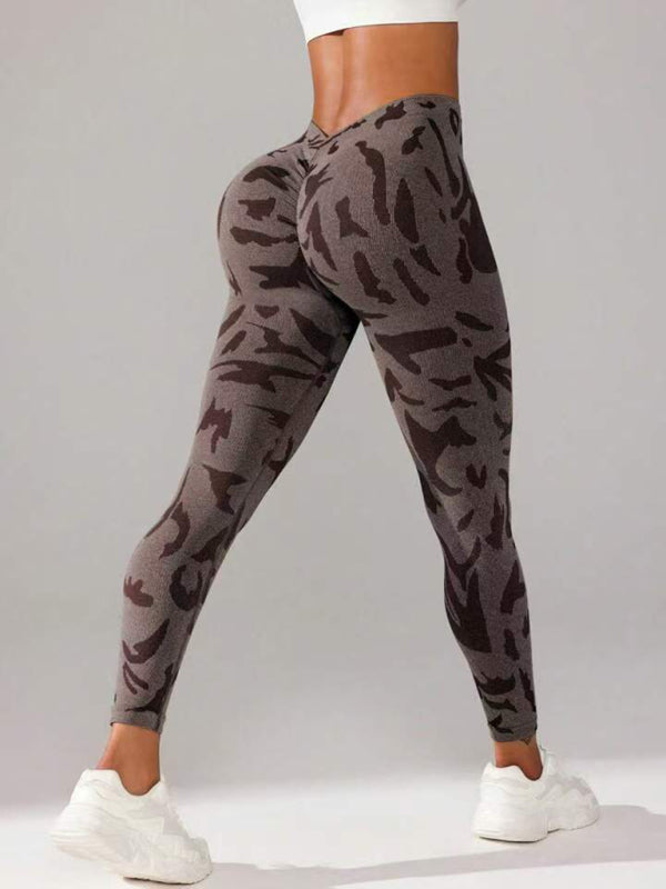 V waist camouflage peach hip yoga pants