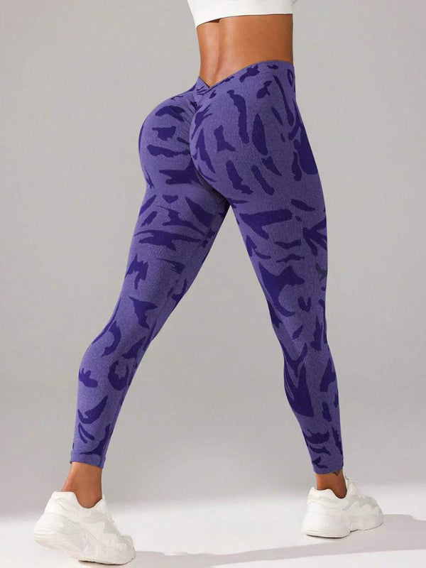 V waist camouflage peach hip yoga pants