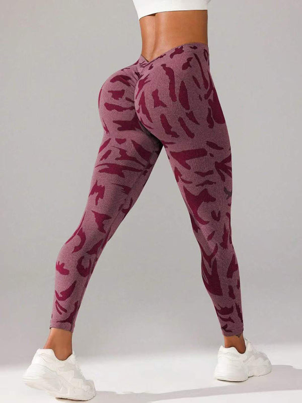 V waist camouflage peach hip yoga pants