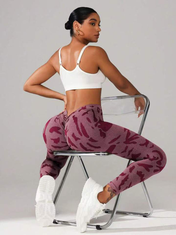 V waist camouflage peach hip yoga pants