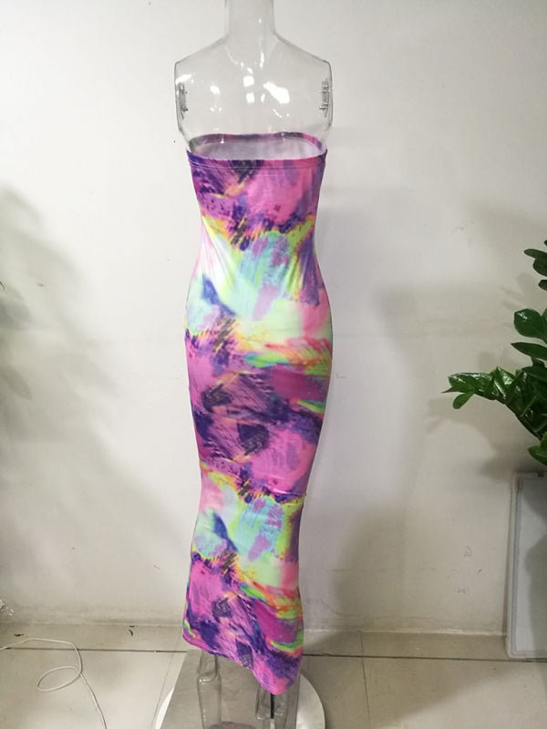 Ladies colorful tie-dye off-shoulder wrap dress